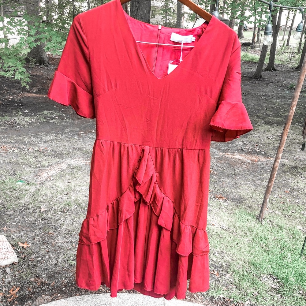 Belongsci Red Ruffle Dress
